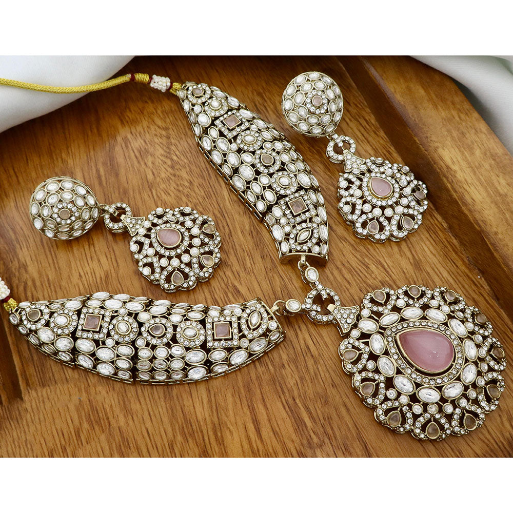 JCM Antique Finish Pota Stone And Austrian Stone Necklace Set