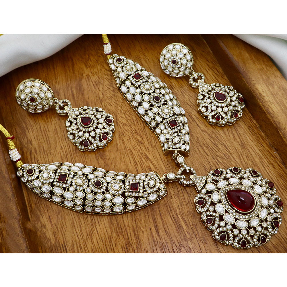 JCM Antique Finish Pota Stone And Austrian Stone Necklace Set