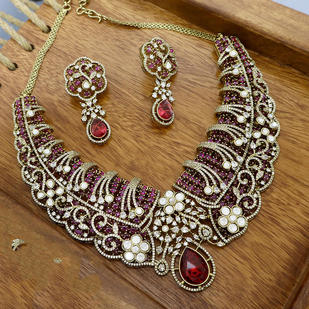 JCM Antique Finish Pota Stone And Austrian Stone Necklace Set