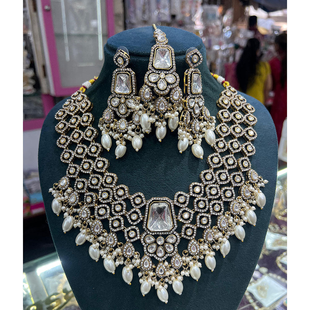 JCM Antique Finish Austrian Stone And Pearl Necklace Set