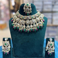 JCM Antique Finish Pota Stone And Meenakari Beads Choker Necklace Set