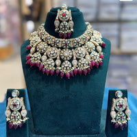 JCM Antique Finish Pota Stone And Meenakari Beads Choker Necklace Set