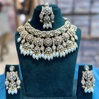 JCM Antique Finish Pota Stone And Meenakari Beads Choker Necklace Set