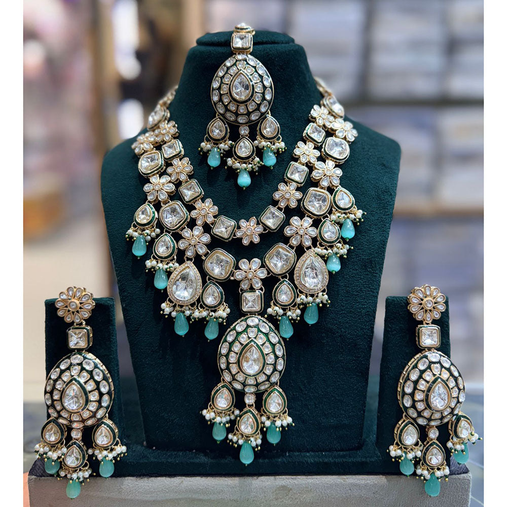 JCM Antique Finish Pota Stone Pearl And Meenakari Beads Necklace Set