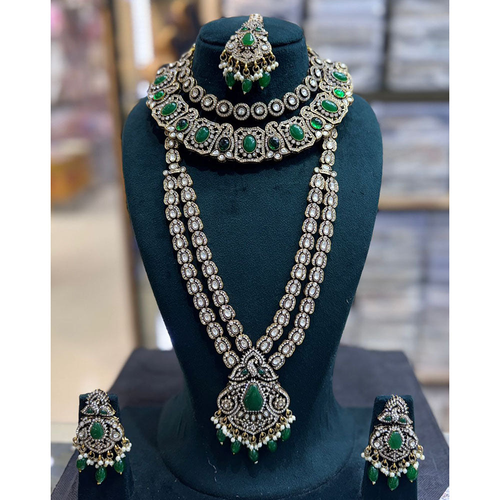 JCM Antique Finish Pota Pearl And Austrian Beads Double Necklace Set