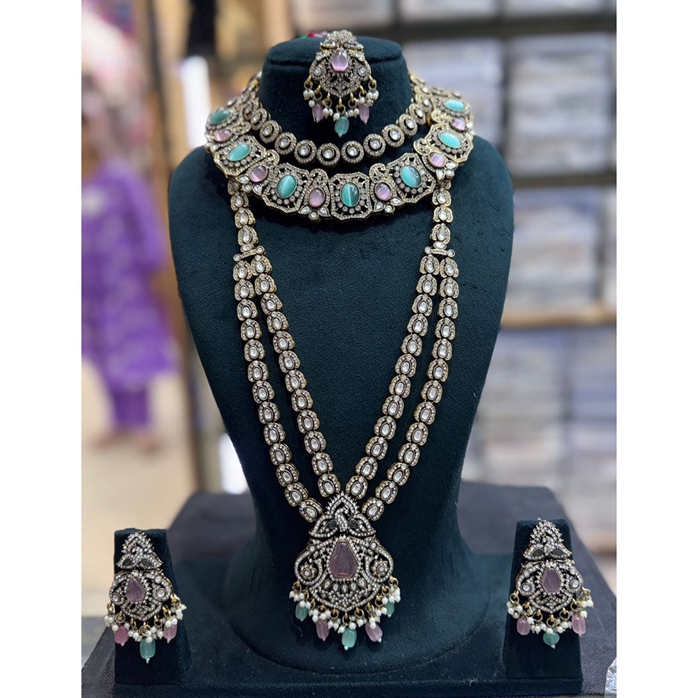 JCM Antique Finish Pota Pearl And Austrian Beads Double Necklace Set