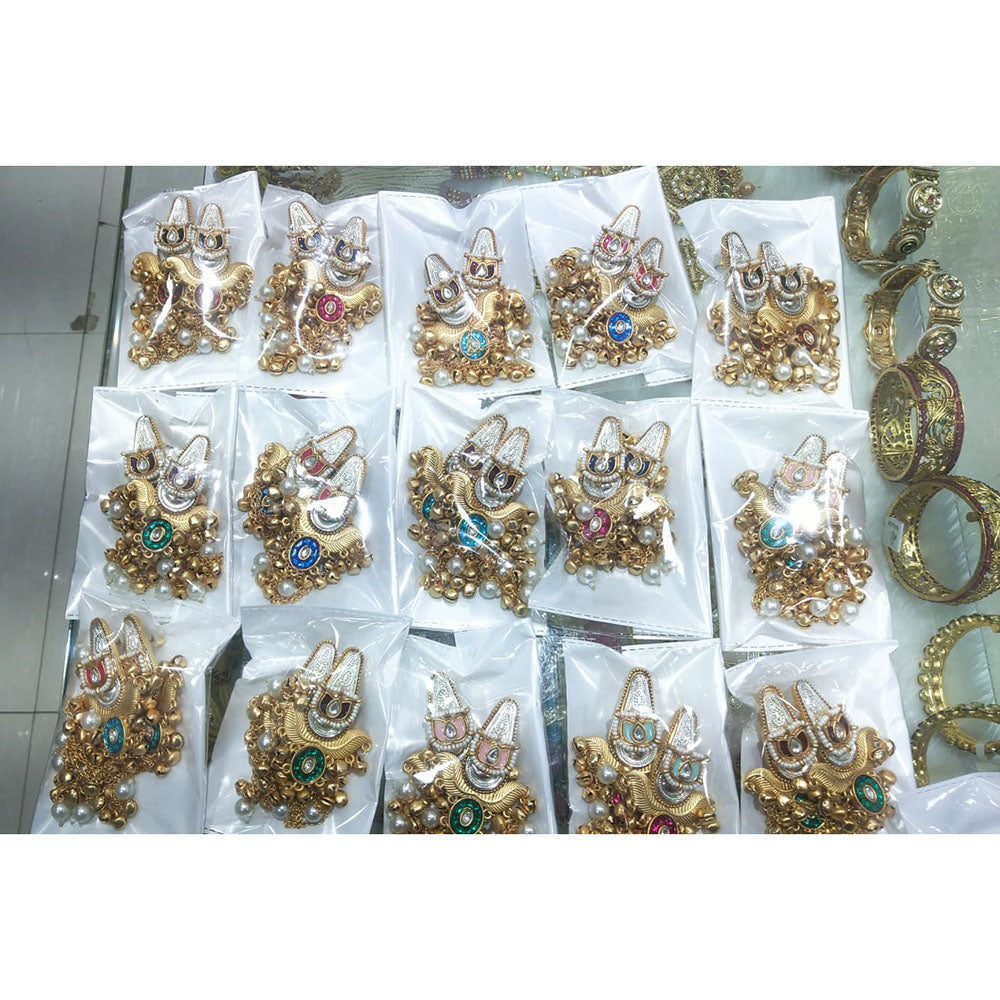 JCM Regal 2-Tone Kundan Stone Ghungroo And Pearl Kashmiri Long Dangler Earrings