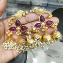 JCM Regal Bird Charm Pota Stone Ghungroo And Pearl Jhumki Earrings