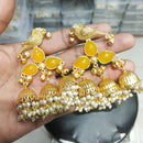 JCM Regal Bird Charm Pota Stone Ghungroo And Pearl Jhumki Earrings