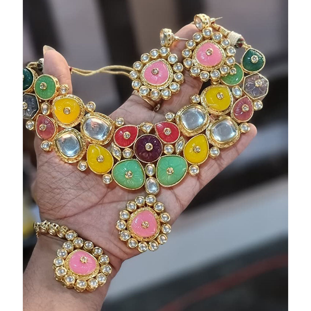 JCM Regal Style Multicolor Pota And Kundan Stone Necklace Set