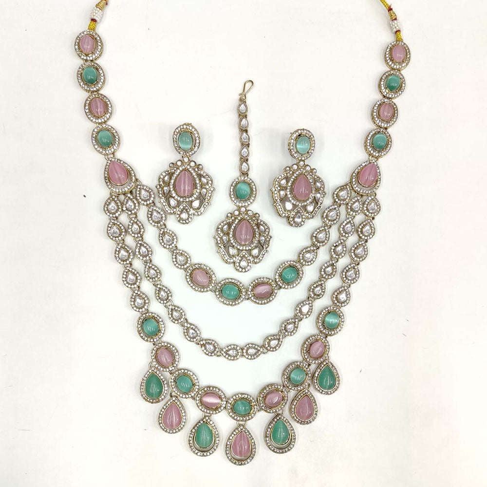 JCM Designer Pota Stone And Austrian Stone Multi Layer Necklace Set
