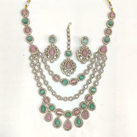 JCM Designer Pota Stone And Austrian Stone Multi Layer Necklace Set 