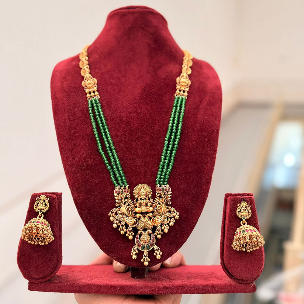 JCM Temple Inspired Pota Stone And Pearl Long Necklace Set