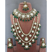 JCM Royal Kundan Stone Pearl And Beads Double Layer Necklace Set