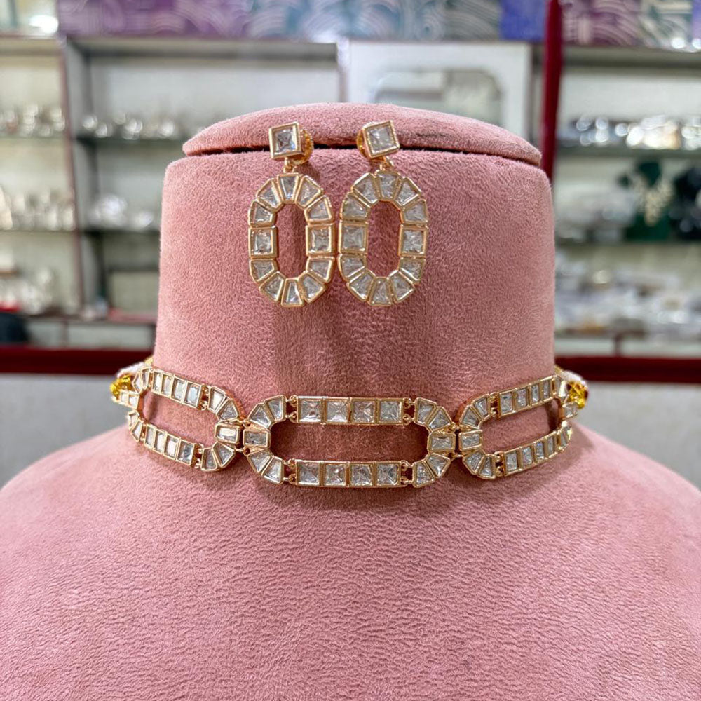 JCM Designer Polki Kundan Stone Choker Necklace Set
