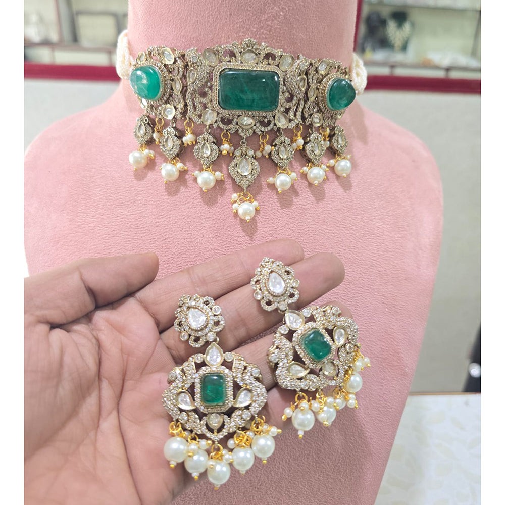 JCM Designer Polki Kundan Stone And Beads Choker Necklace Set