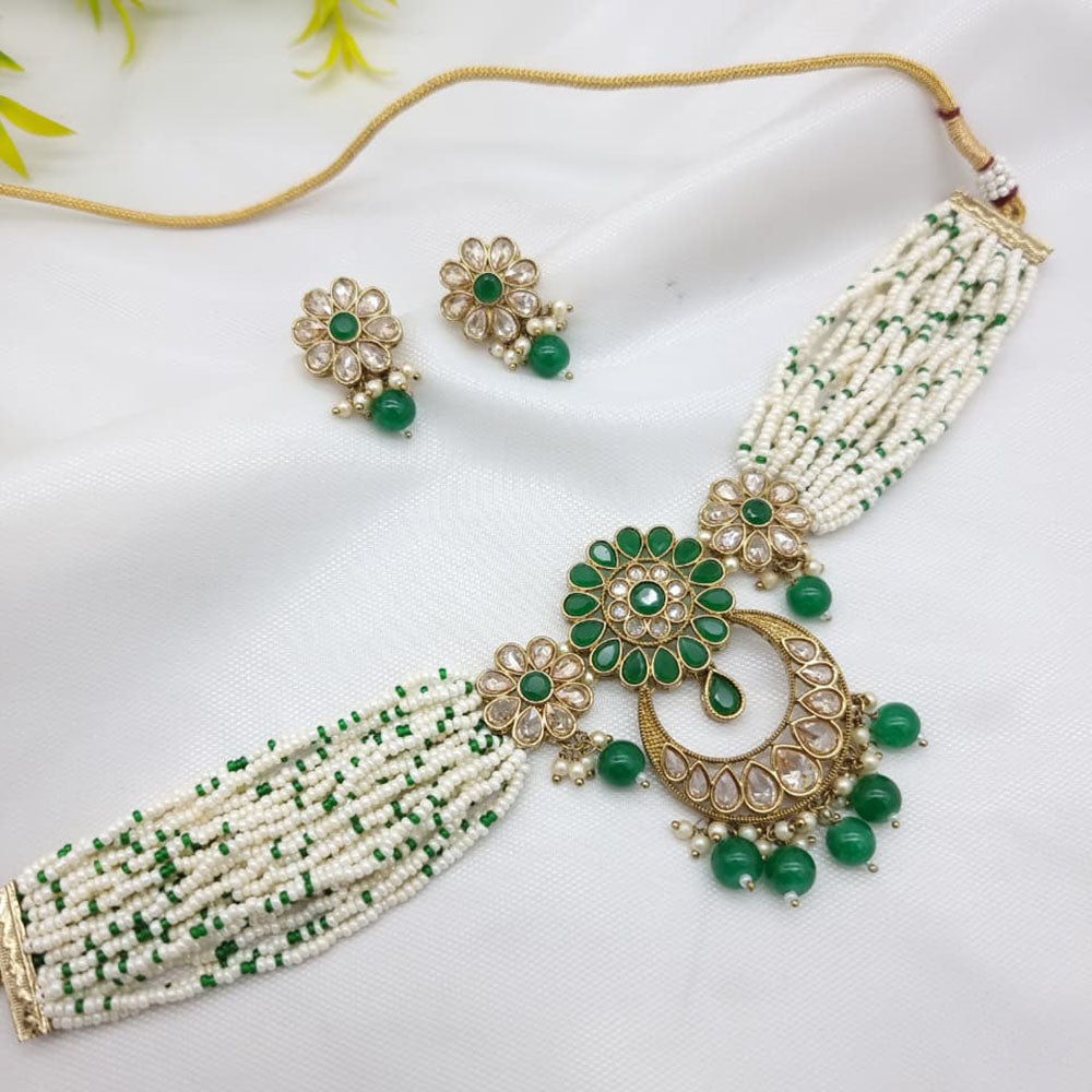 JCM Exclusive Crystal Stone Pearl And Beads Choker Necklace Set