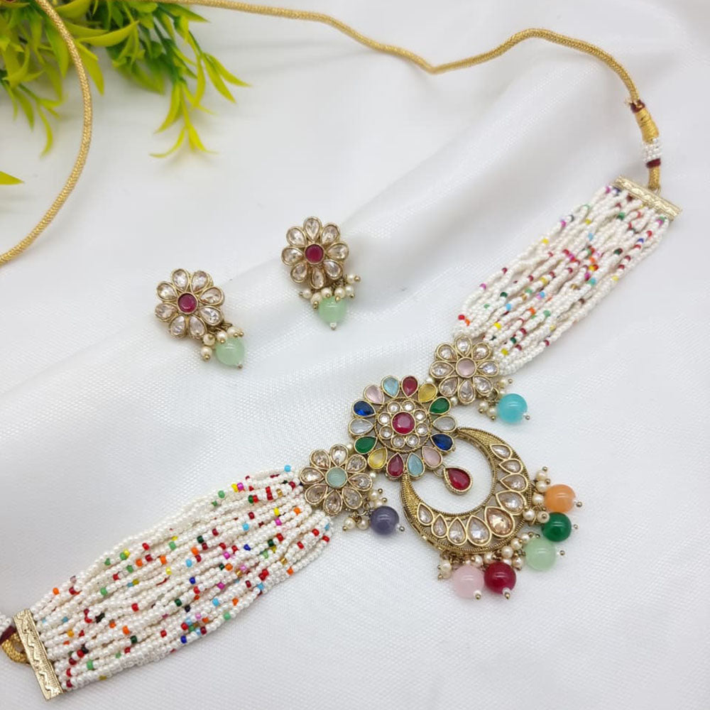 JCM Exclusive Crystal Stone Pearl And Beads Choker Necklace Set