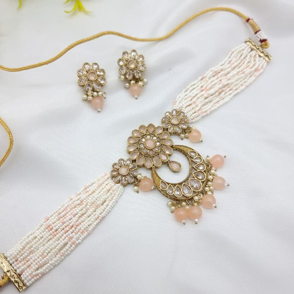 JCM Exclusive Crystal Stone Pearl And Beads Choker Necklace Set
