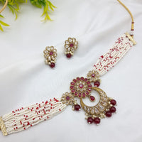 JCM Exclusive Crystal Stone Pearl And Beads Choker Necklace Set