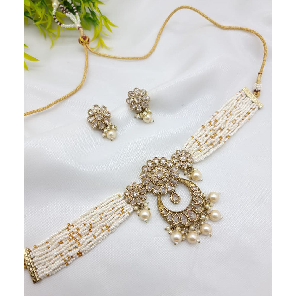 JCM Exclusive Crystal Stone Pearl And Beads Choker Necklace Set