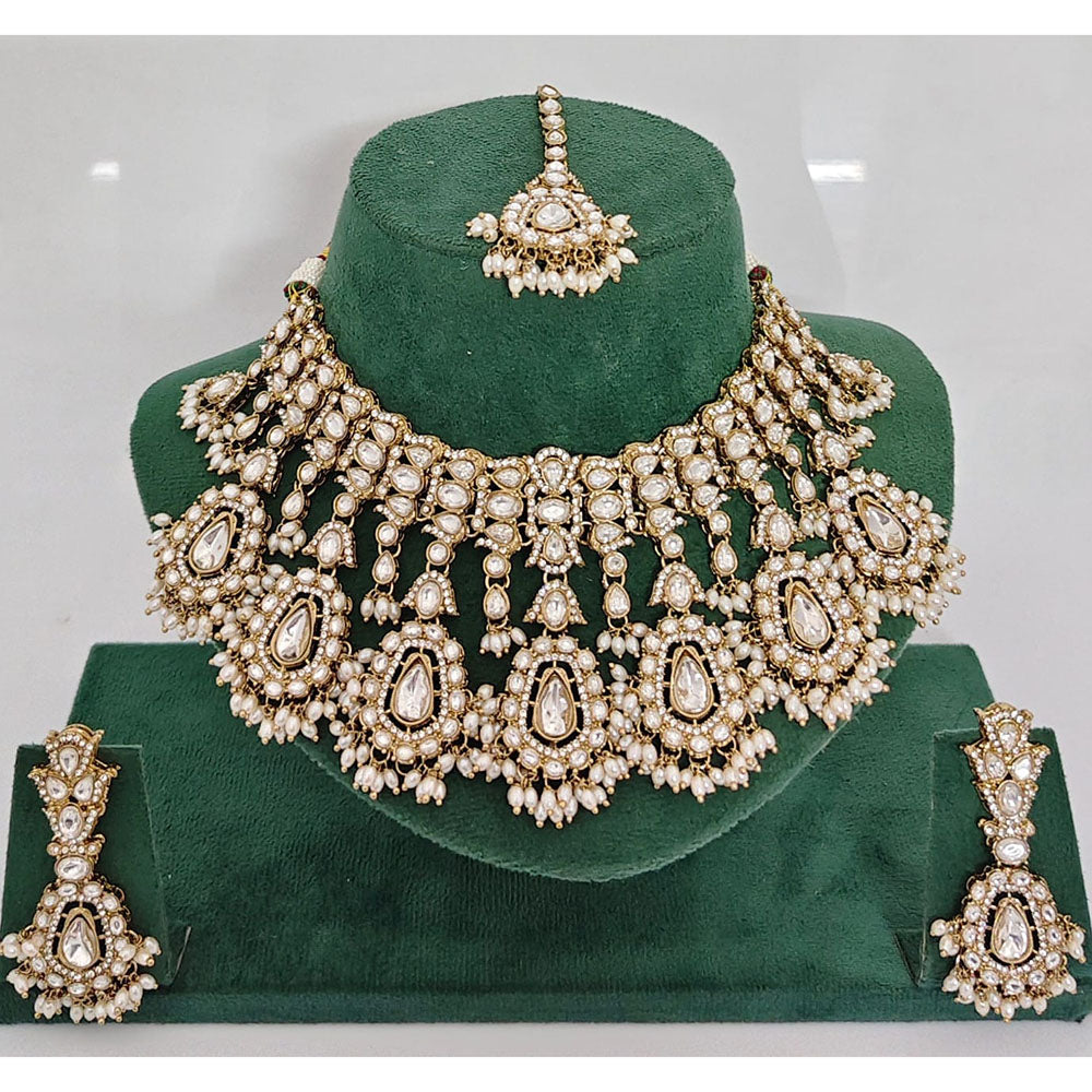 JCM Pota Stone And Austrian Stone Pearl Designer Necklace Set