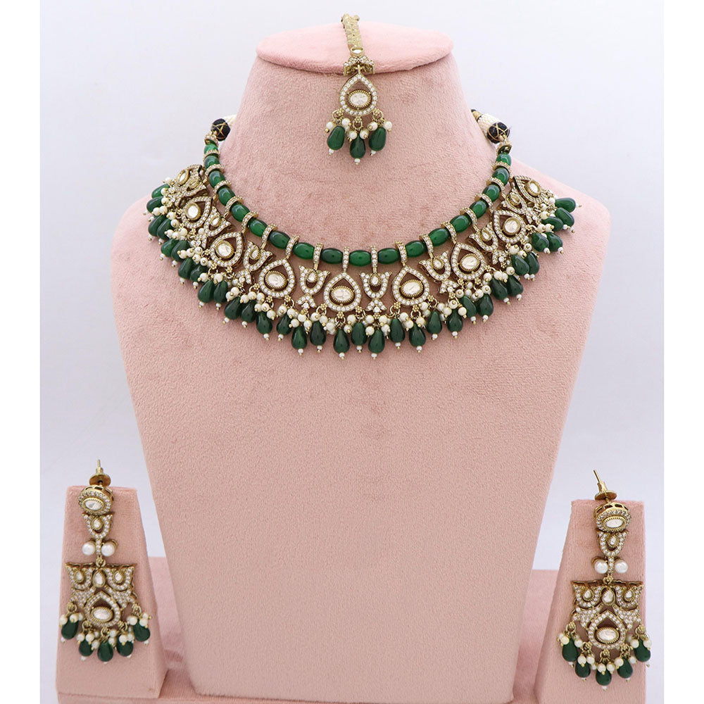 JCM Pota Stone And Austrian Stone Pearl Designer Necklace Set