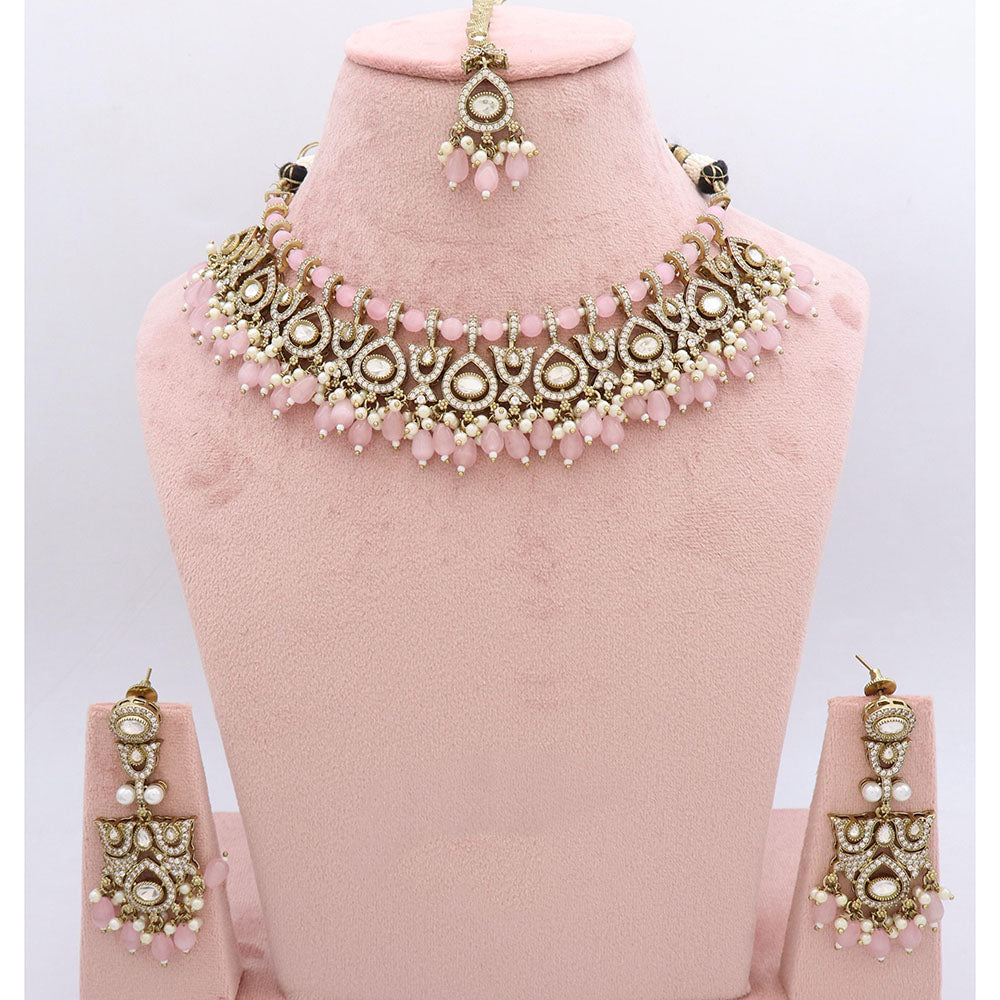 JCM Pota Stone And Austrian Stone Pearl Designer Necklace Set