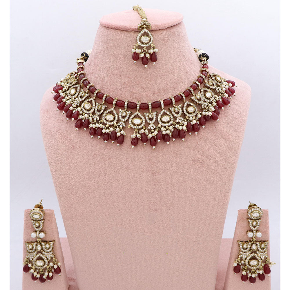 JCM Pota Stone And Austrian Stone Pearl Designer Necklace Set