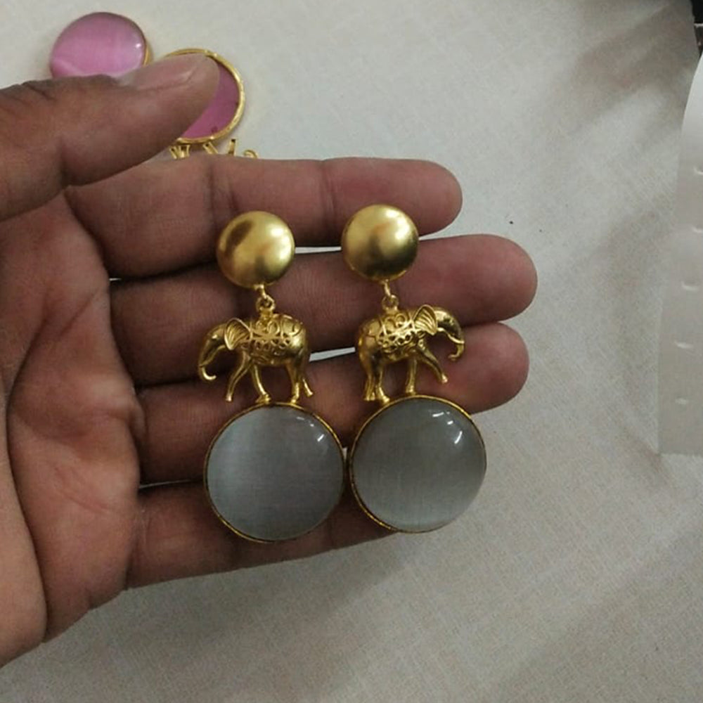 JCM Royal Elephant Motif Pota Stone Dangler Earrings