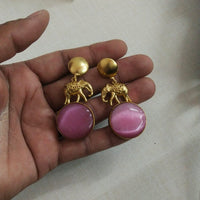 JCM Royal Elephant Motif Pota Stone Dangler Earrings
