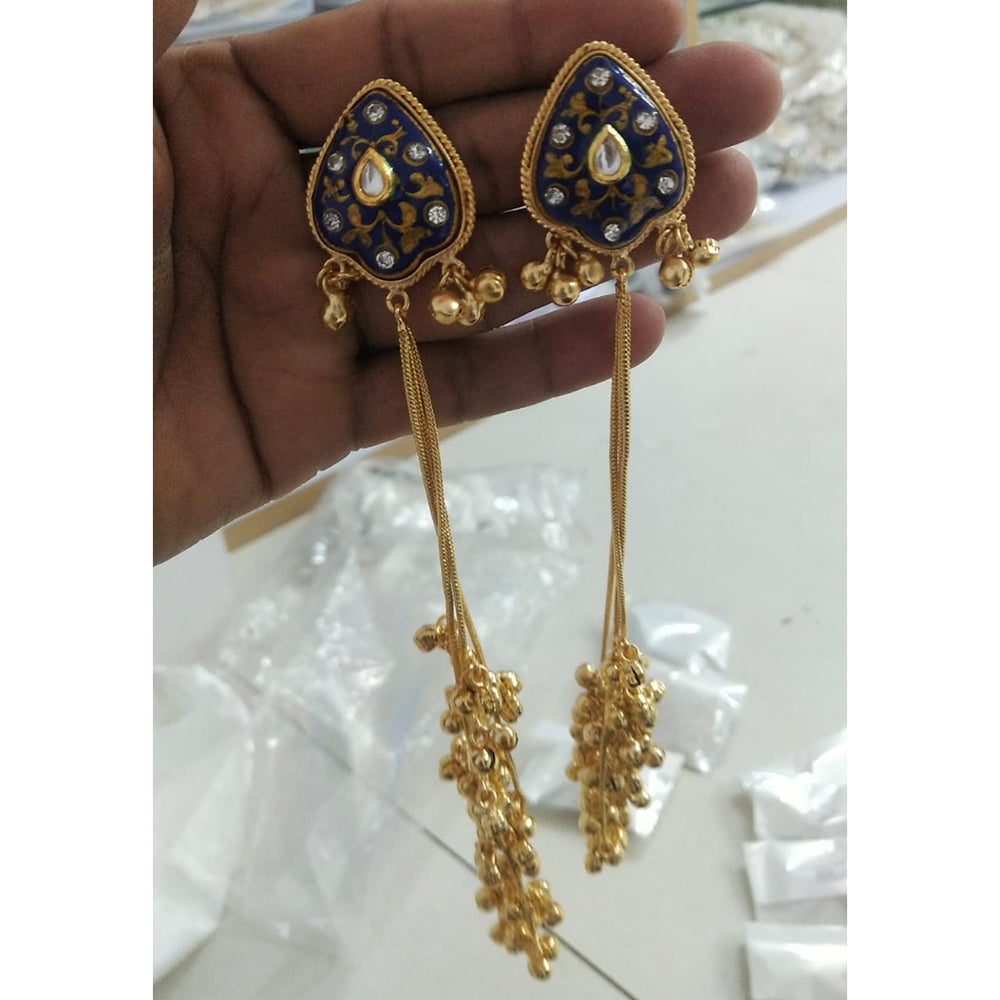 JCM Grand Pota Stone And Ghungroo Long Jhumki Earrings