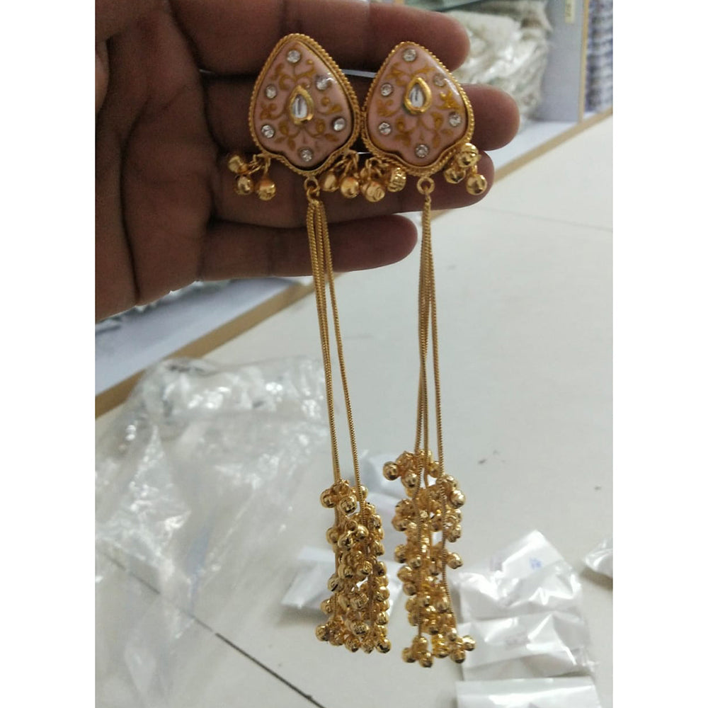 JCM Grand Pota Stone And Ghungroo Long Jhumki Earrings