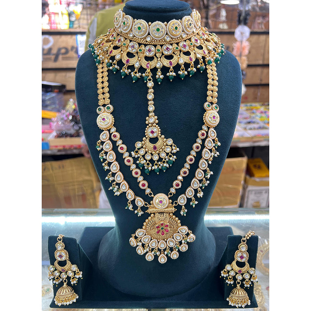 JCM Wedding Pota Stone Pearl And Beads Designer Doubel Necklace Set