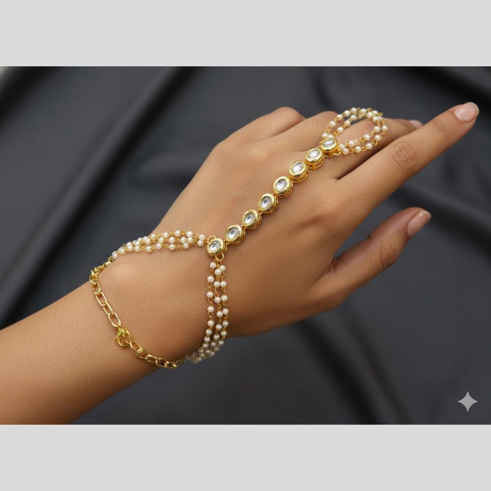 JCM Antique Kundan Stone And Pearl Hand Harness Set