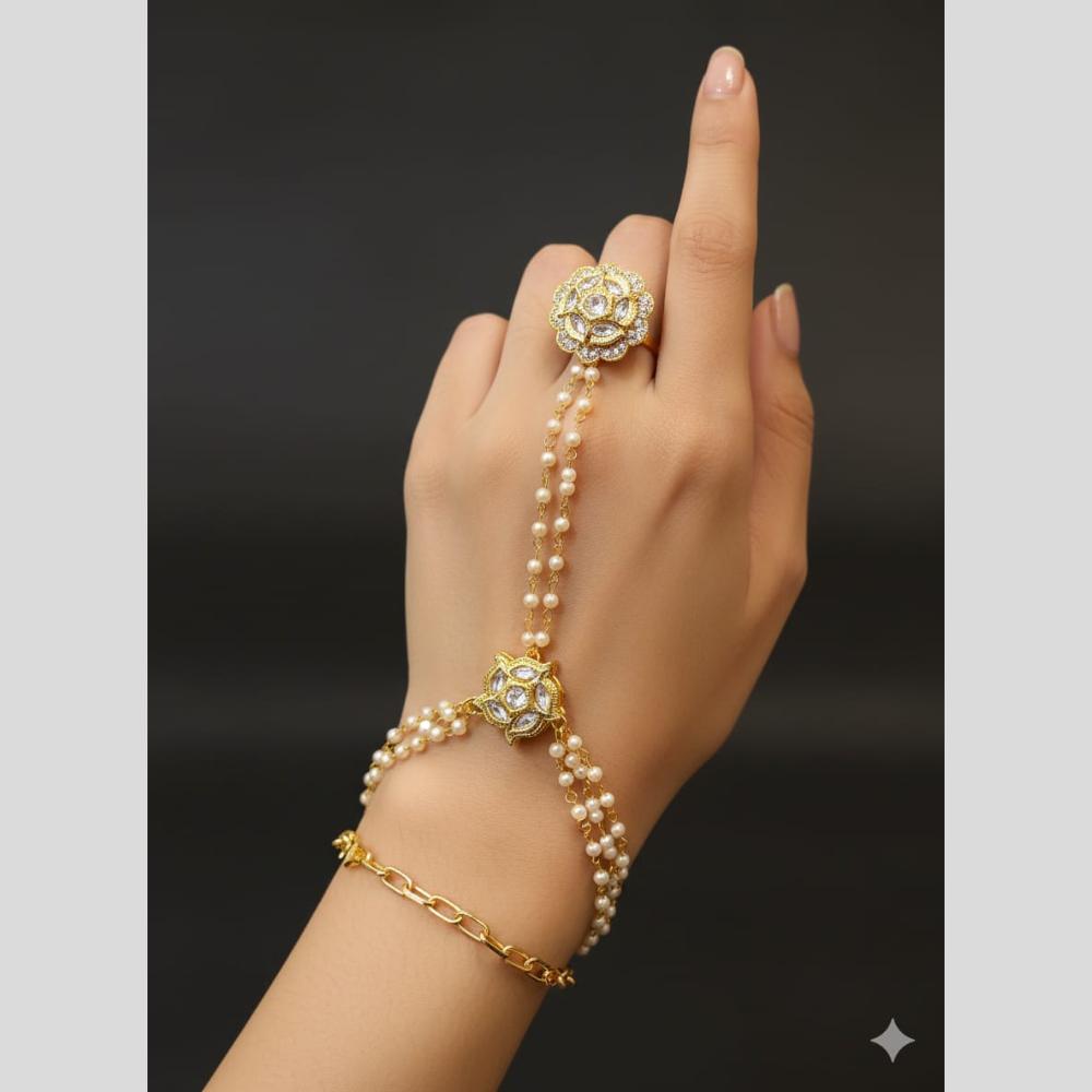 JCM Antique Kundan Stone And Pearl Hand Harness Set