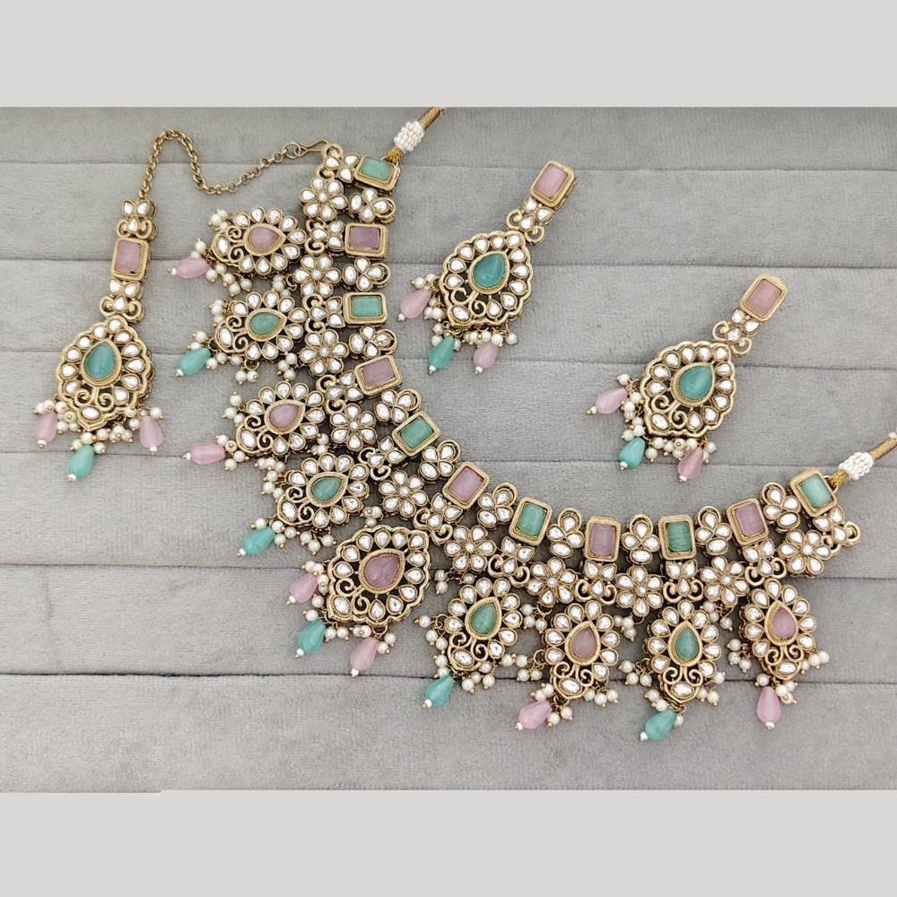 JCM Luxury Pota Stone Kundan And Pearl  Necklace Set