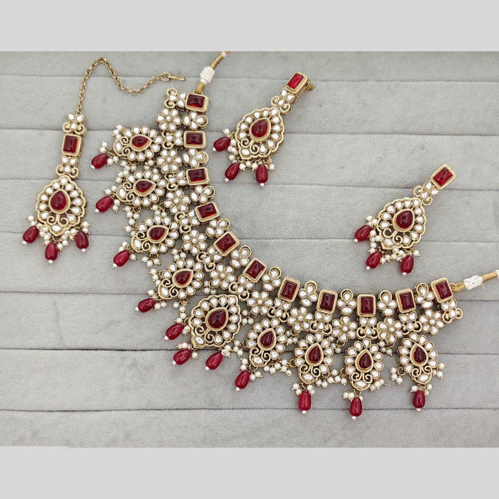 JCM Luxury Pota Stone Kundan And Pearl  Necklace Set