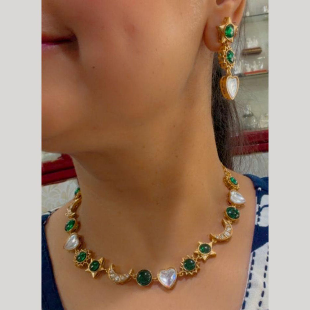 JCM Premium Designer Pota Stone Kundan Necklace Set