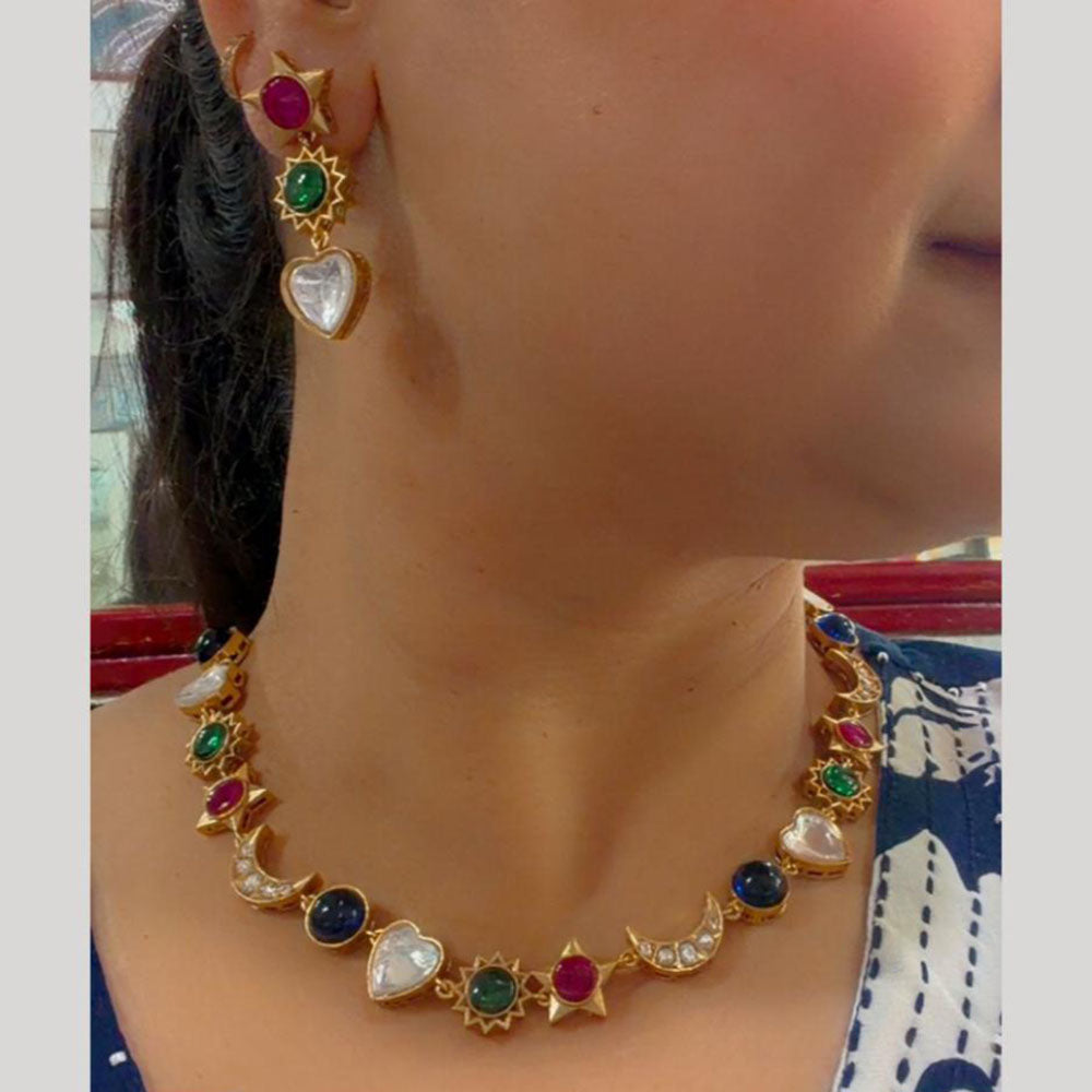 JCM Premium Designer Pota Stone Kundan Necklace Set