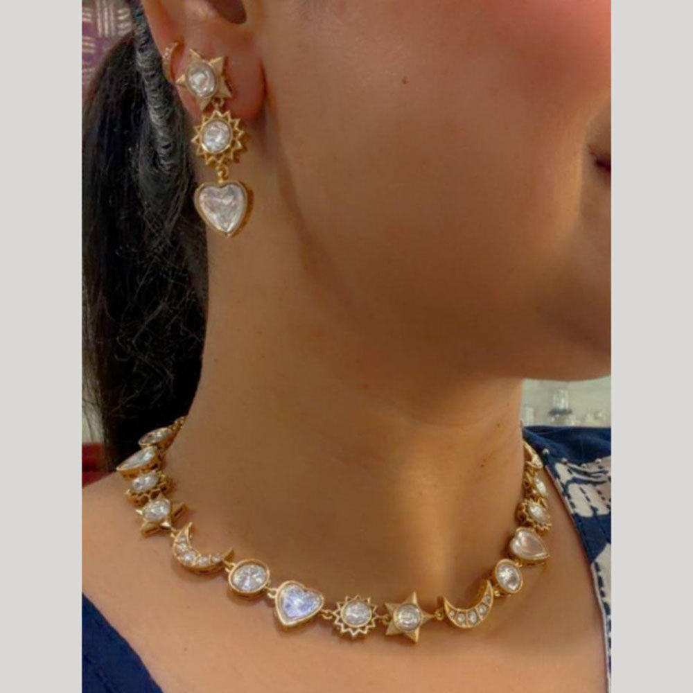 JCM Premium Designer Pota Stone Kundan Necklace Set