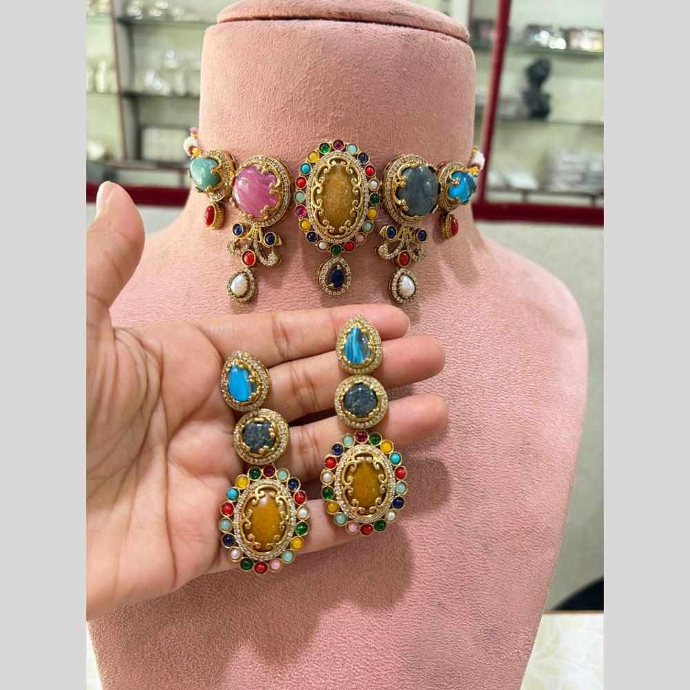 JCM Premium Designer Pota Stone And Austrian Stone Choker Necklace Set