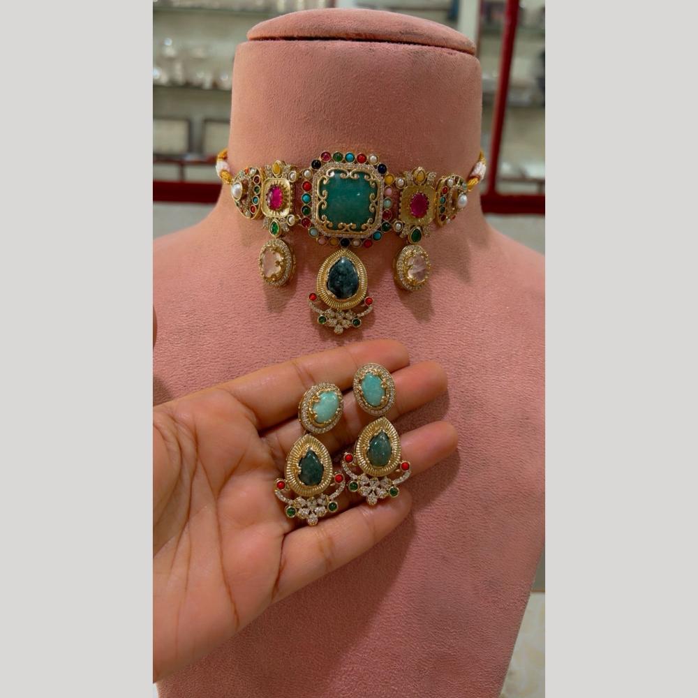 JCM Premium Designer Pota Stone And Austrian Stone Choker Necklace Set