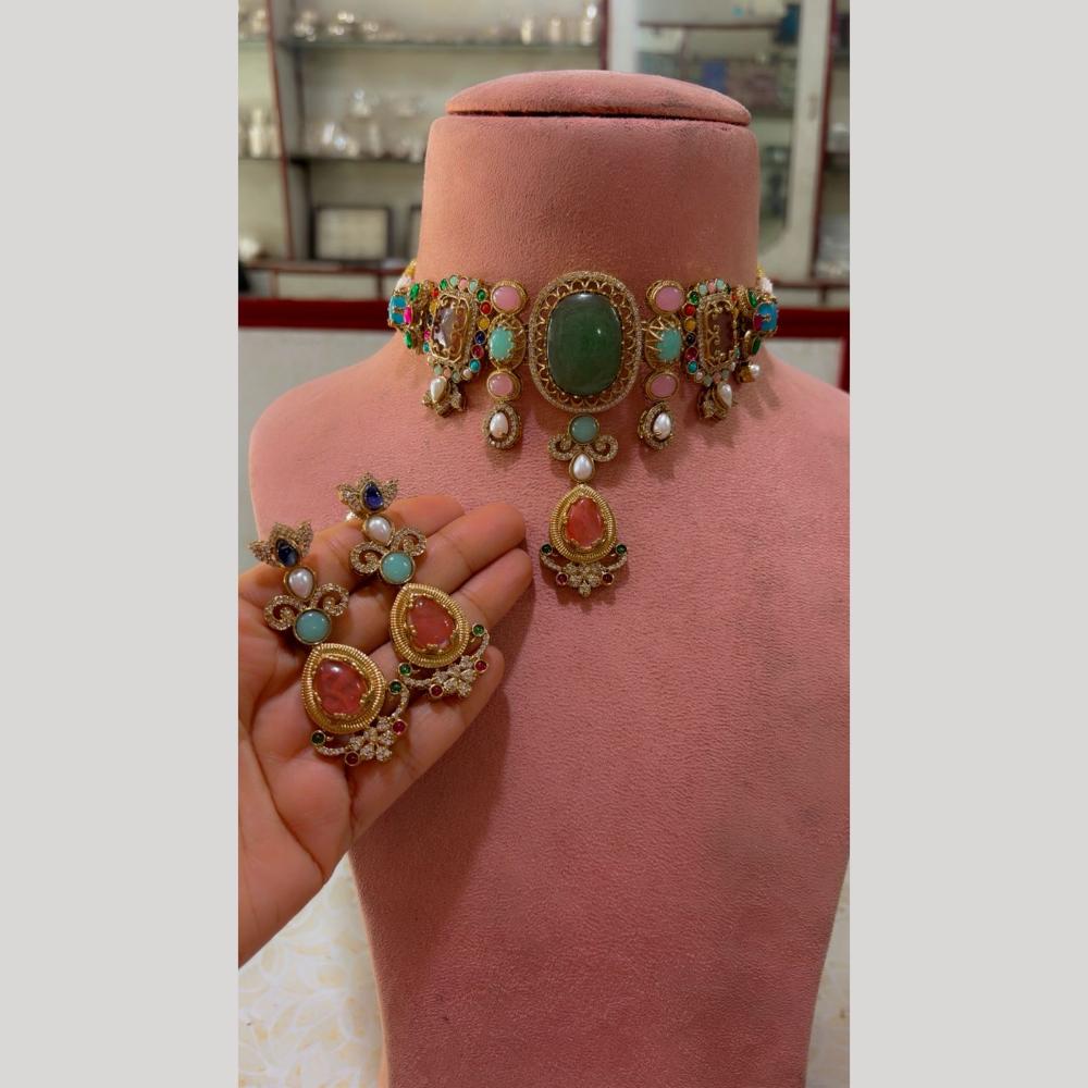 JCM Premium Designer Pota Stone And Austrian Stone Choker Necklace Set