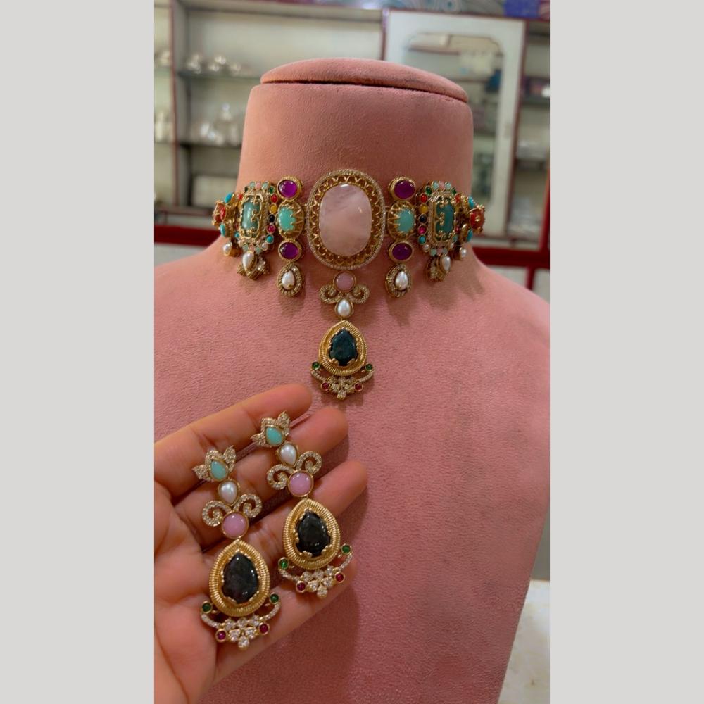 JCM Premium Designer Pota Stone And Austrian Stone Choker Necklace Set