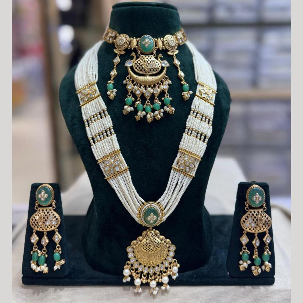 JCM Ethnic Style Pota Stone Beads And Pearl Double Necklace Set