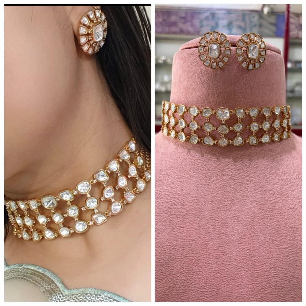 JCM Party Wear Polki Kundan Choker Necklace Set