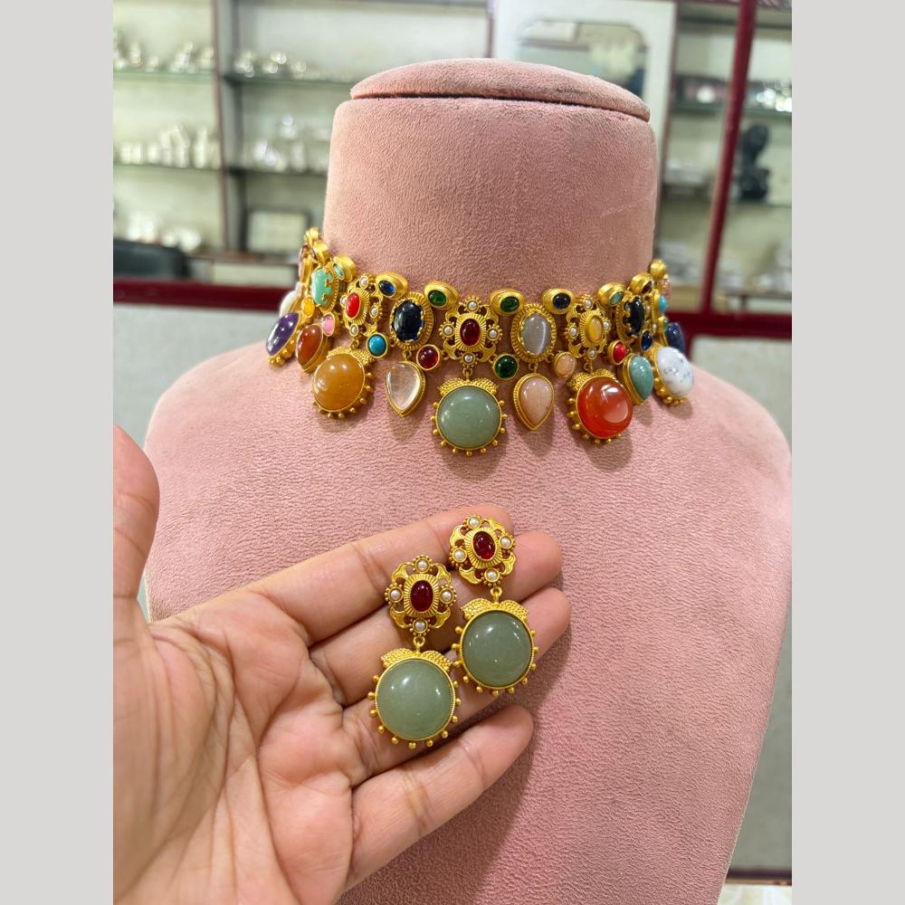 JCM Premium Designer Pota Stone Choker Necklace Set