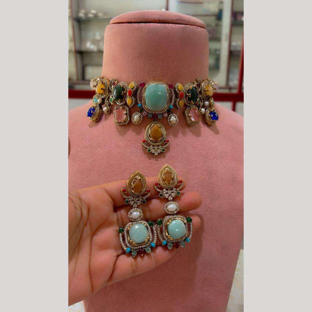 JCM Ethnic Style Pota Stone Austrain Stone Choker Necklace Set