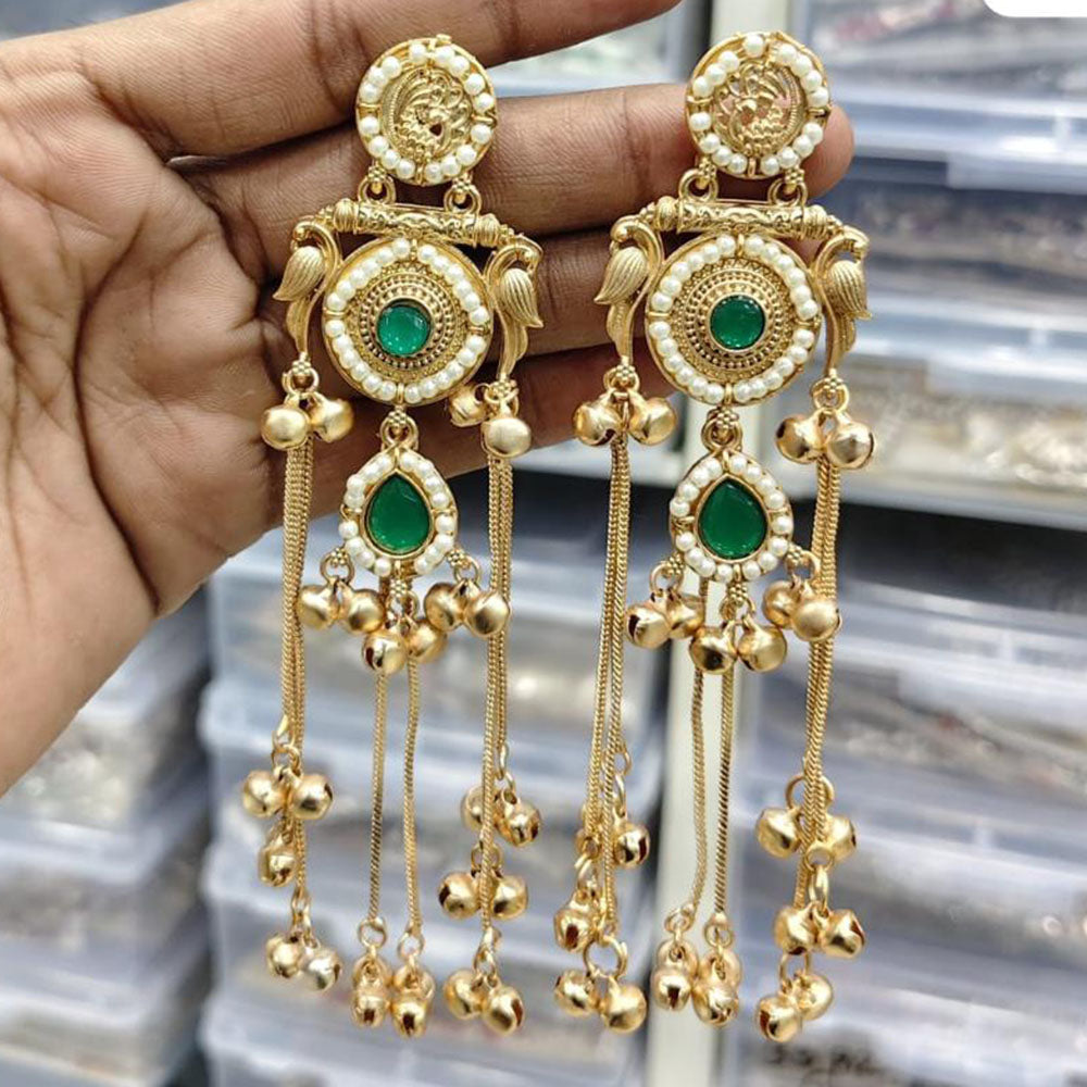 JCM Royal Kashmiri Pota Stone And Pearl Ghungroo Dangler Earrings